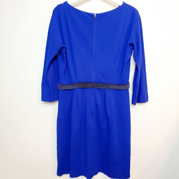 Anthropologie Girls from Savoy Ponte Sapphire Blue Dress Black Velvet Belt - Picture 5 of 7